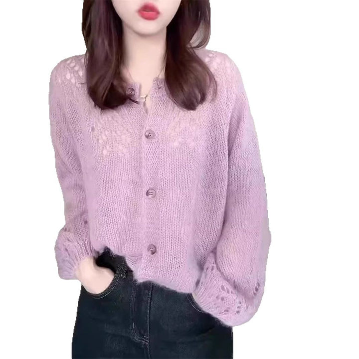 Women's knit jacket with a breezy crochet look and button closures Lune London