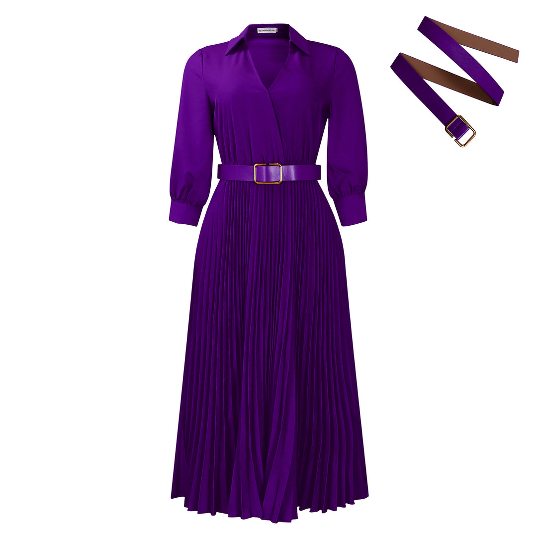 Pleated shirt dress for women with a belted waist and long sleeves Lune London