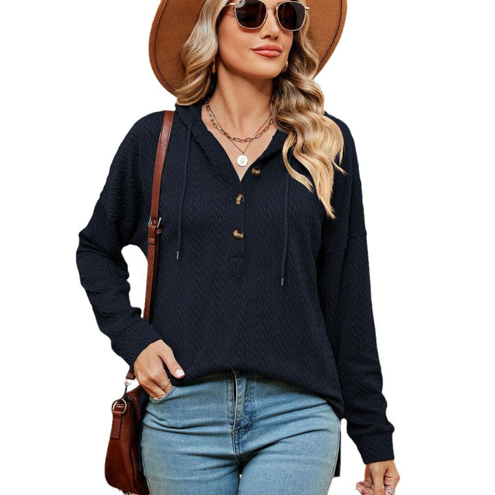 Casual women's sweater with button details and hood Lune London