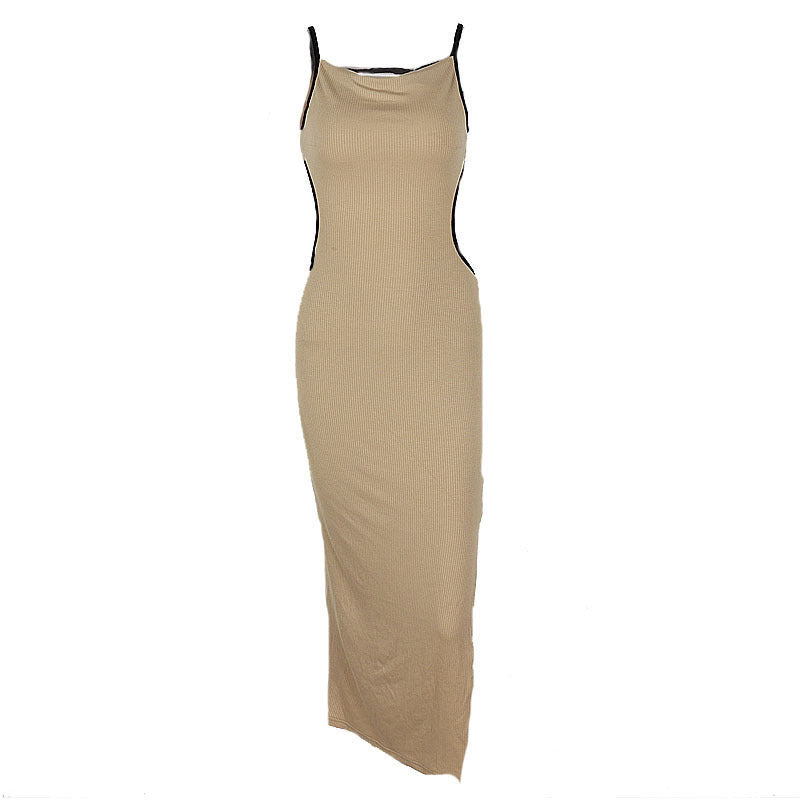 Maxi dress for women with thin spaghetti straps and chic and stylish contrasting details