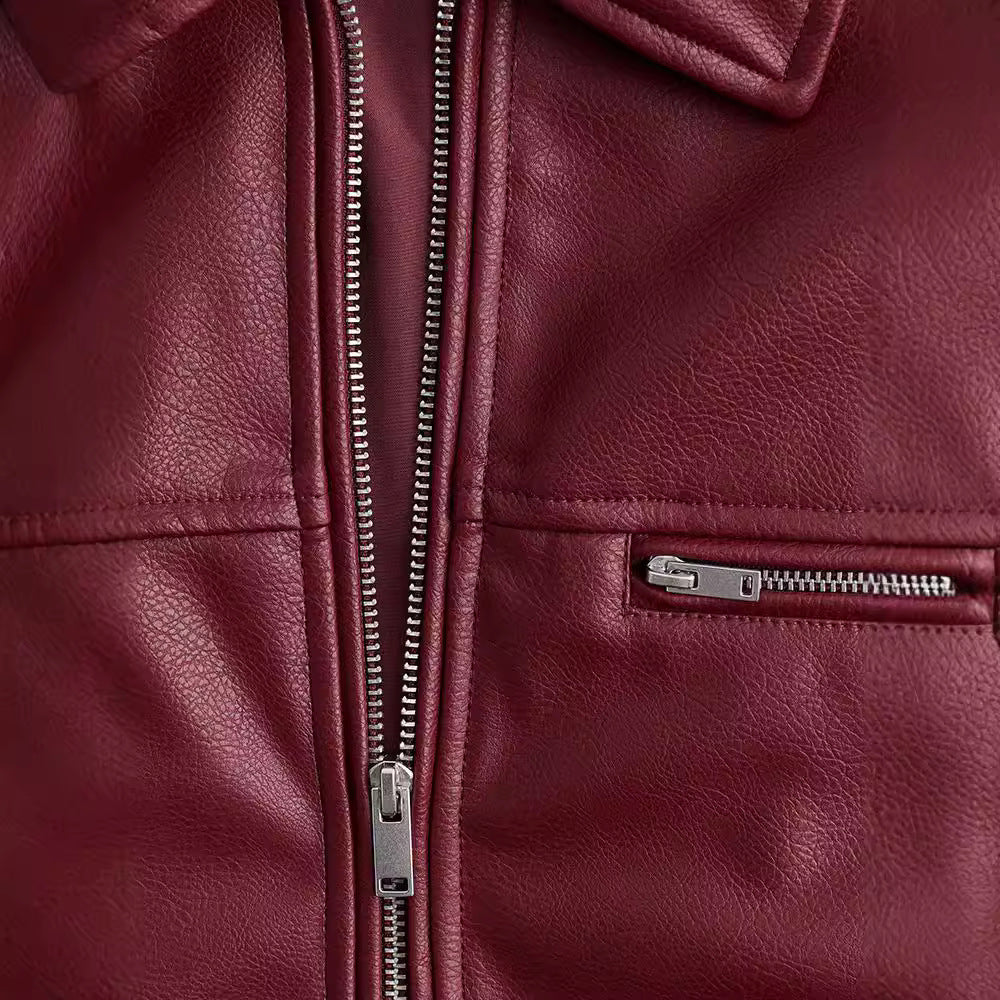Fashionable synthetic leather jacket for women with elastic hem and modern cut Lune London