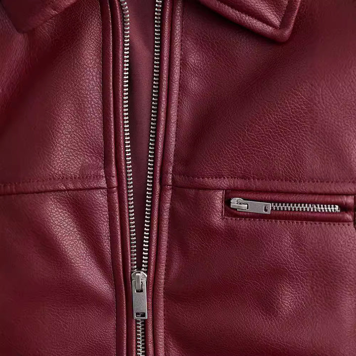 Fashionable synthetic leather jacket for women with elastic hem and modern cut Lune London
