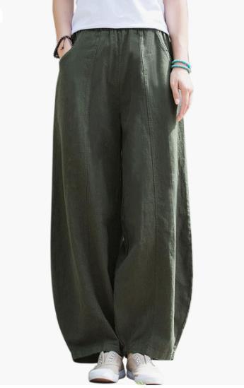 Wide linen pants for women with elastic waistband and convenient pockets Lune London
