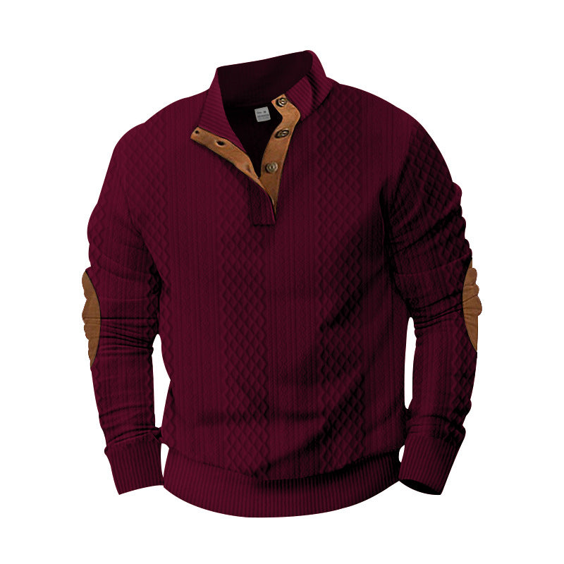 Knitted sweater for men with innovative high collar and modern leather applications Lune London
