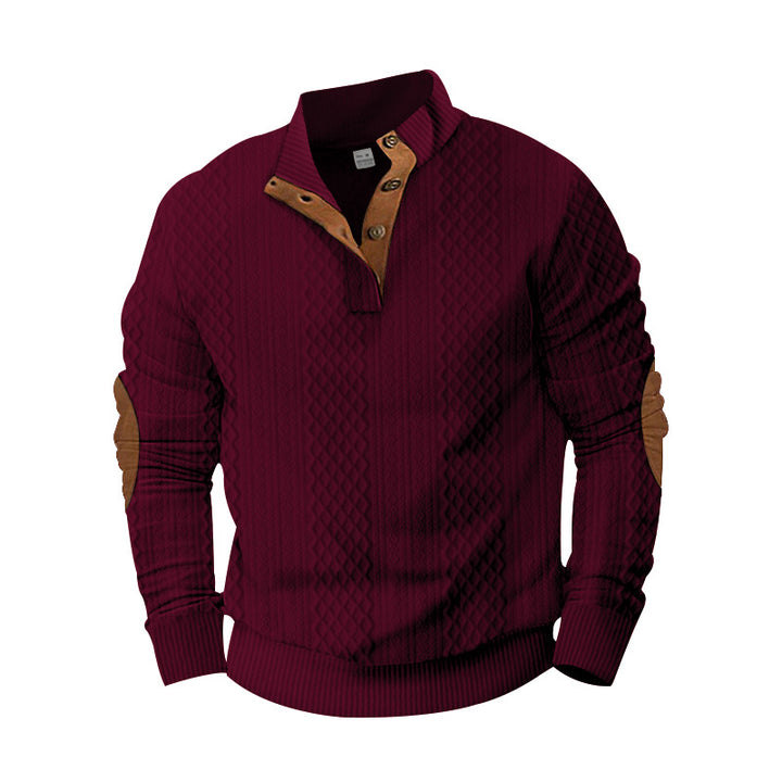 Knitted sweater for men with innovative high collar and modern leather applications Lune London