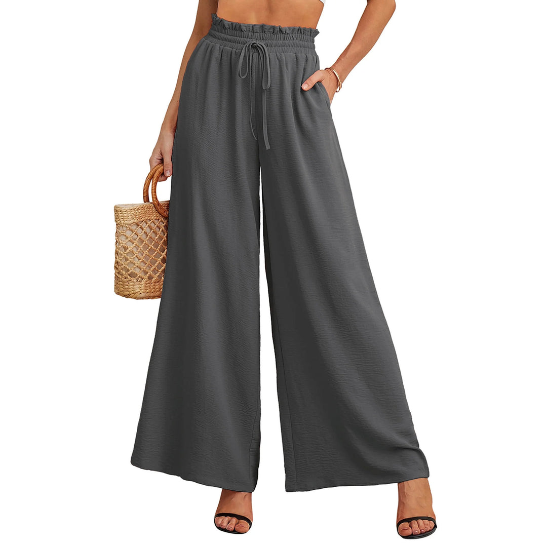 Women Summer Loose and Airy Pants with Elastic Waistband and Ties Lune London