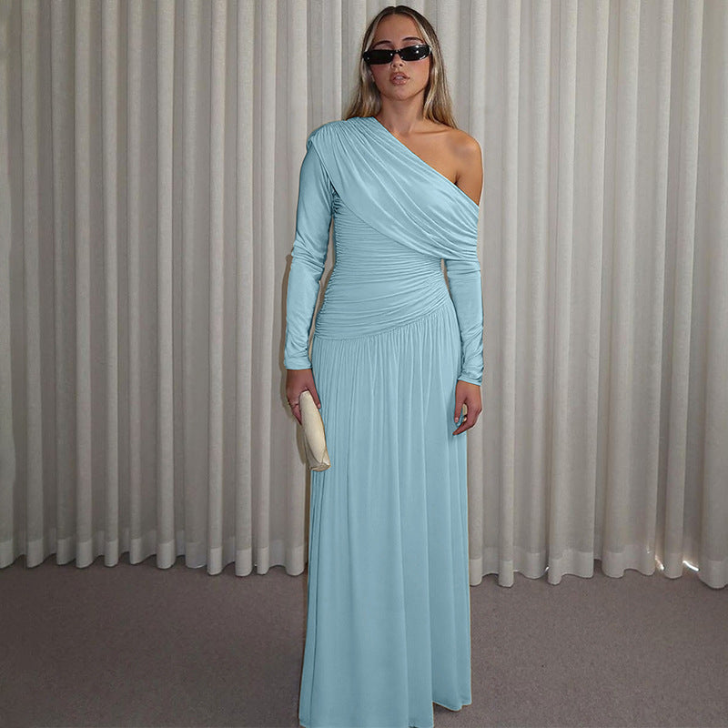 Elegant asymmetrical wrap maxi dress for women Lune London