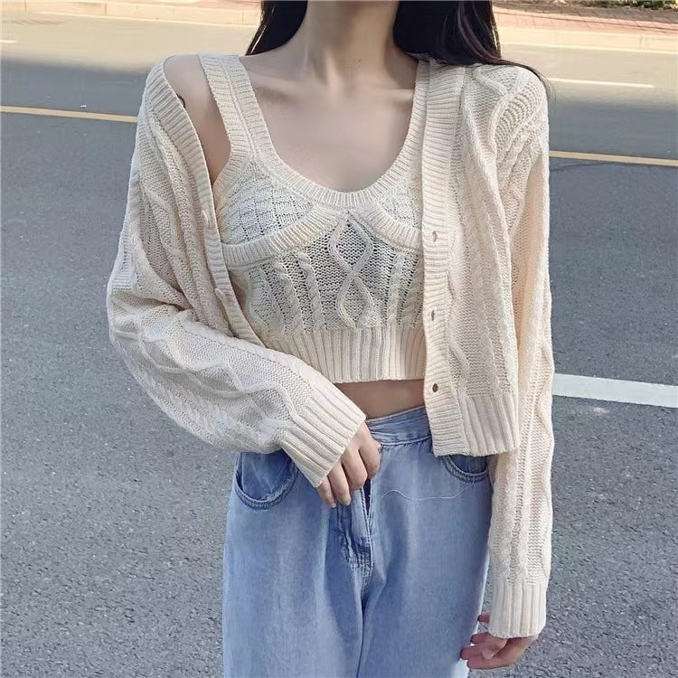Women's knit set with open jacket and crop-top Lune London