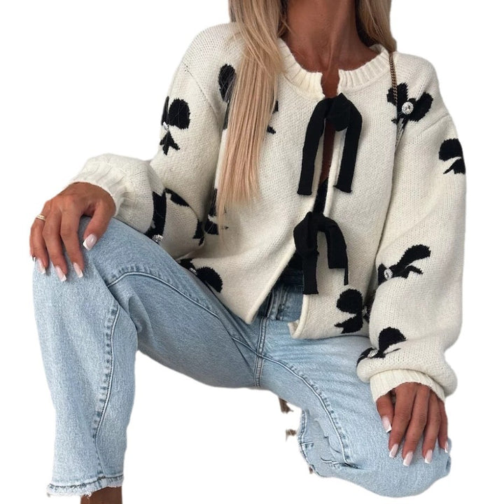 Women's cardigan with decorative knots and shiny accents Lune London