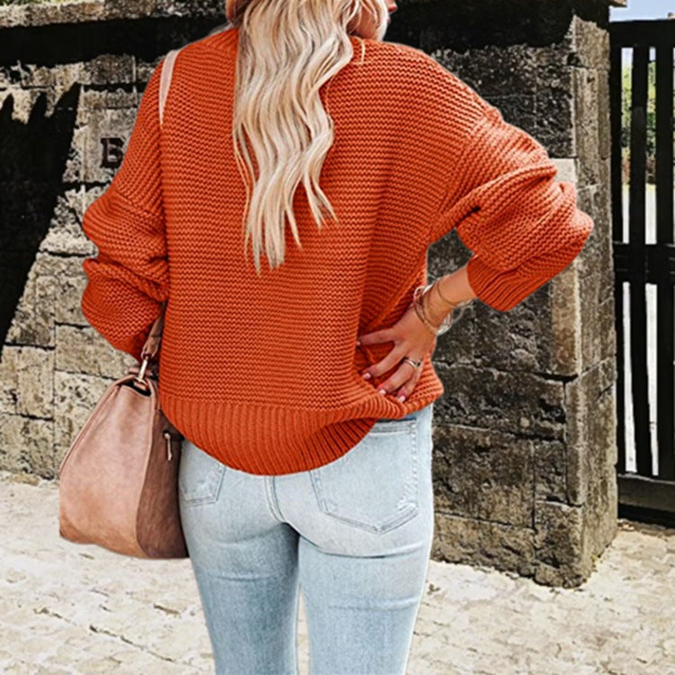 Chunky knit sweater for women with high collar and dropped shoulders Lune London