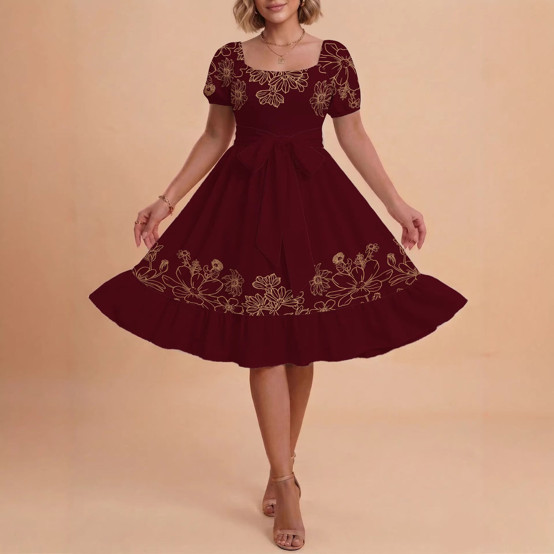 Women A-line dress with floral motifs and adjustable belt Lune London