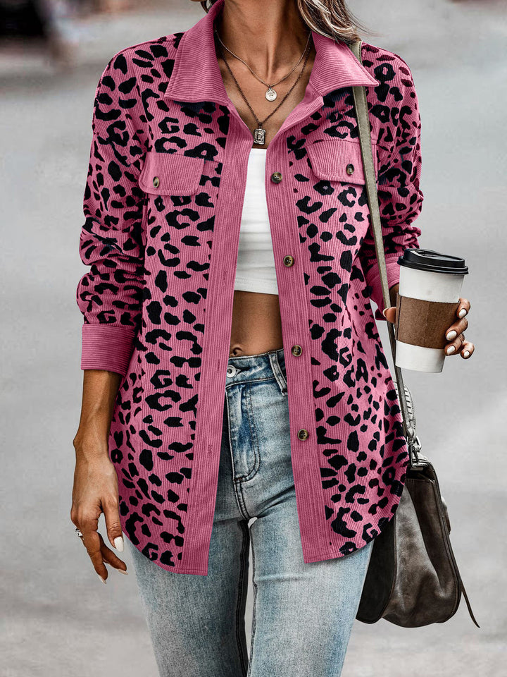 Leisure jacket for women with textured leopard print and practical pockets Lune London