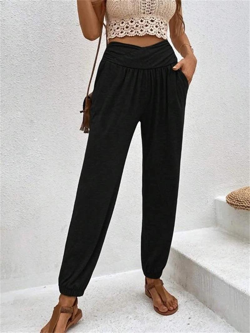 Ladies Comfortable Harem Pants with Elastic Waistband and Side Pockets Lune London