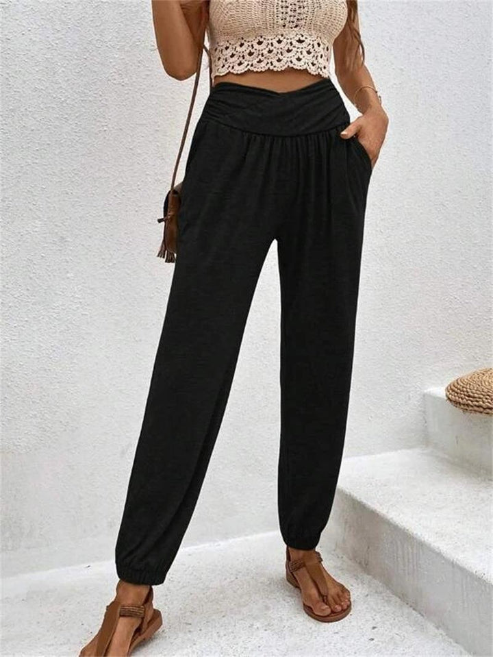 Ladies Comfortable Harem Pants with Elastic Waistband and Side Pockets Lune London