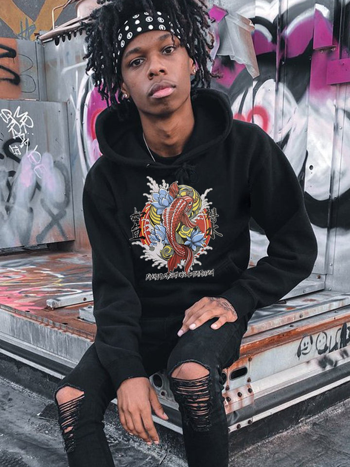 Men's hoodie with artistic koi pattern Lune London