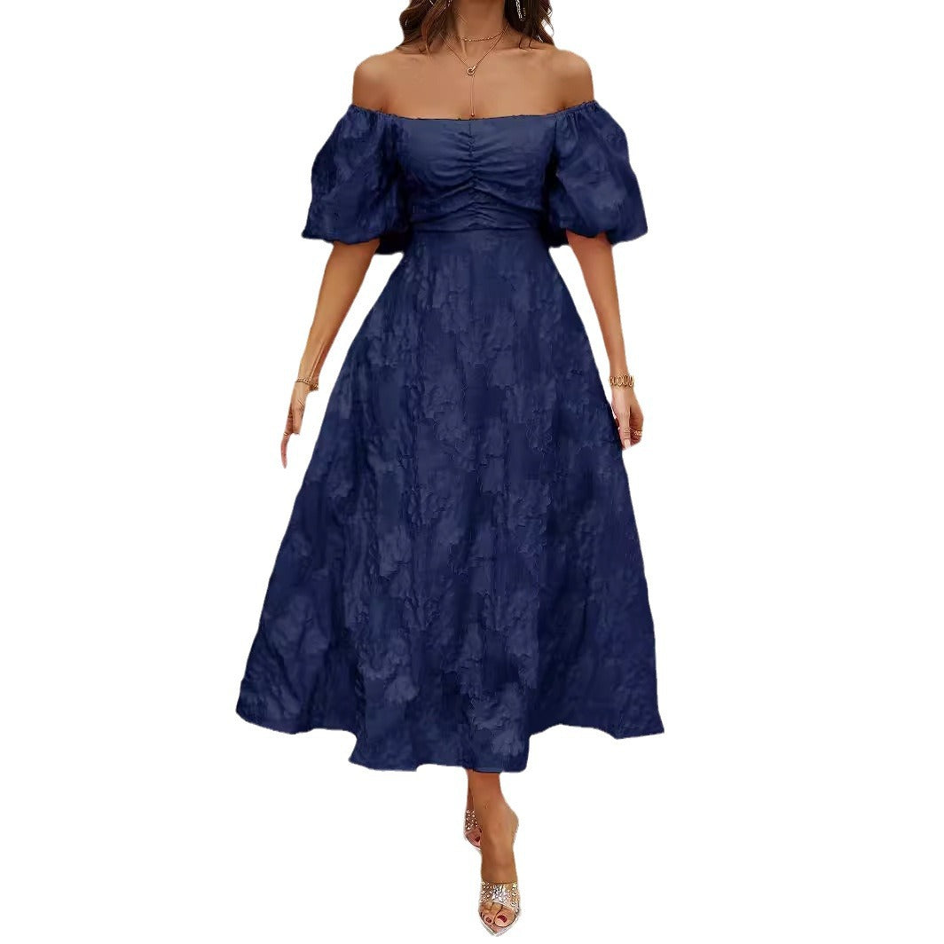 Maxi A-Line Dress for Women with Voluminous Puff Sleeves and Chic Floral Design