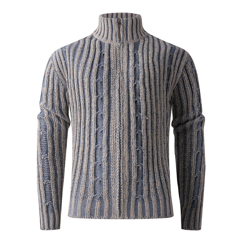 Fashionable knit jacket for men with high zipper and unique pattern Lune London