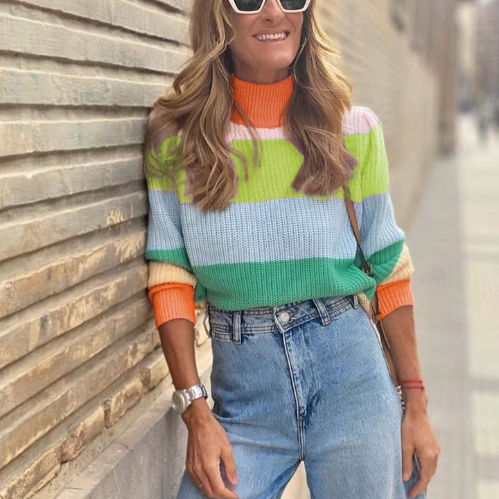 Cozy knitted sweater for women with a modern color block design Lune London