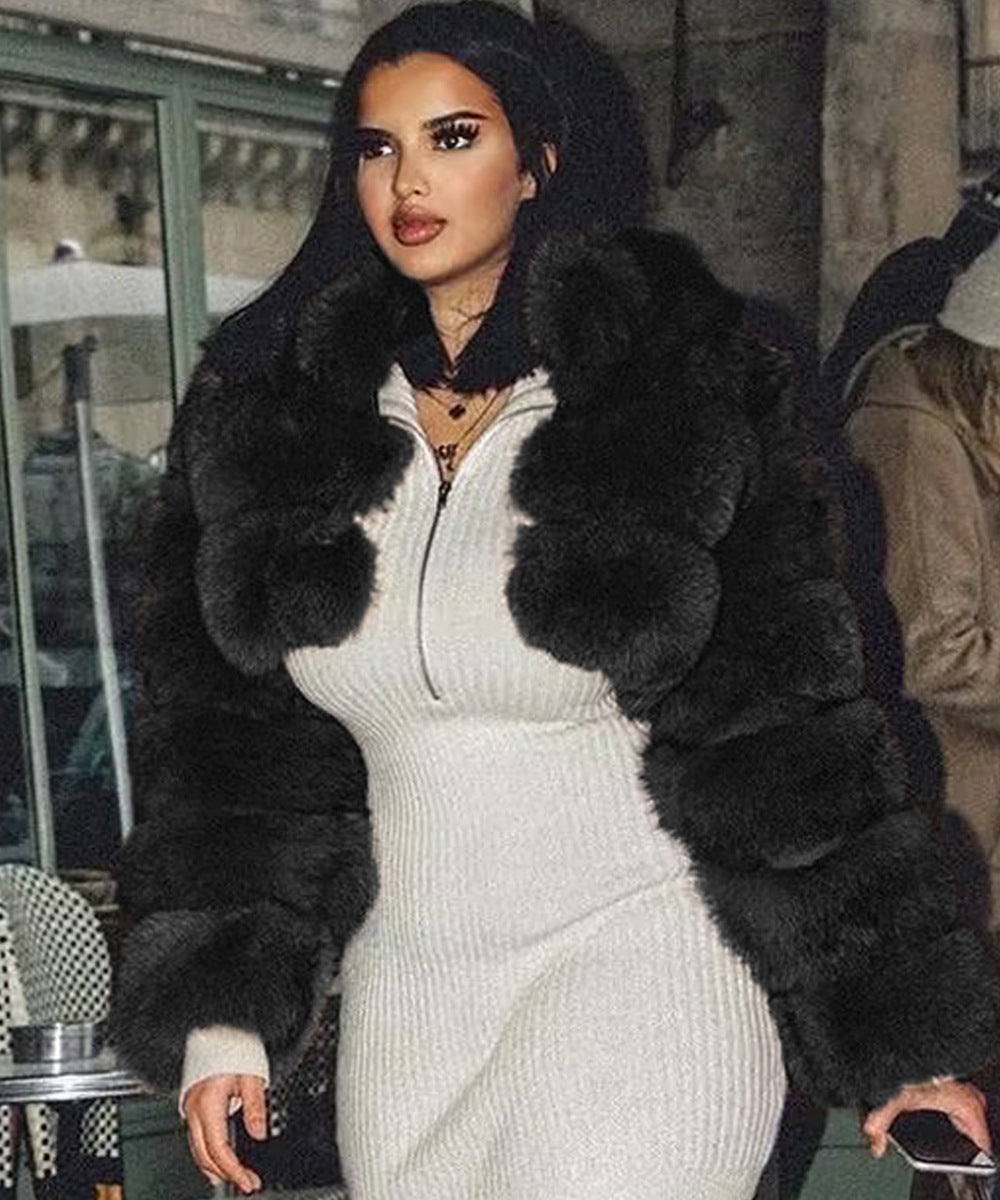 Luxury faux fur jacket for women with voluminous puff sleeves Lune London