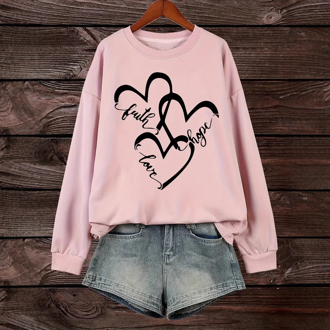 Sweatshirt pour femmes avec motif de cœur romantique et impression inspirante Chic & Stil