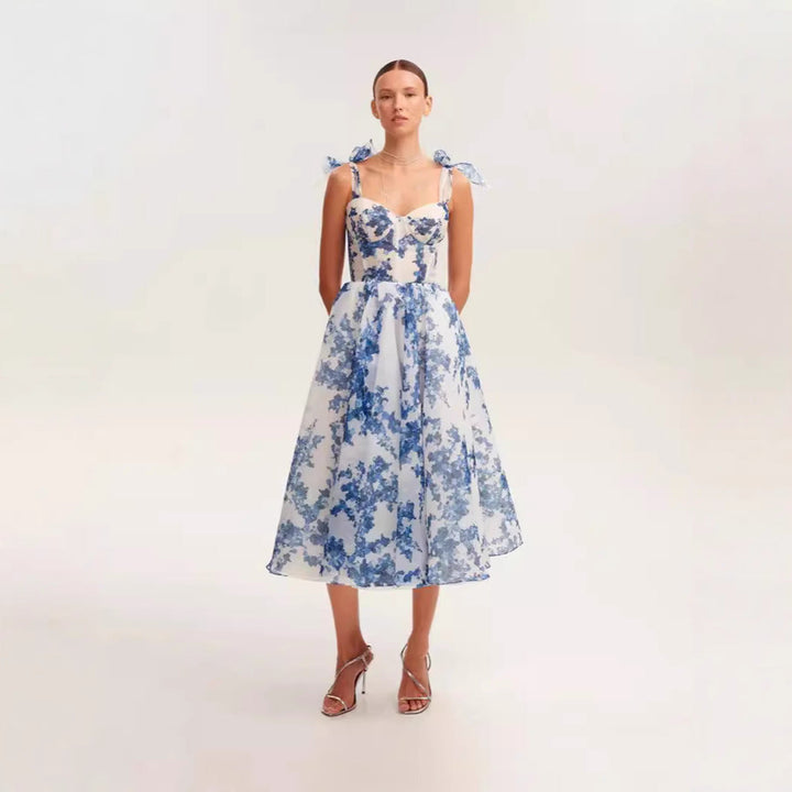 Women’s Midi Dress with Floral Print and Adjustable Straps Lune London