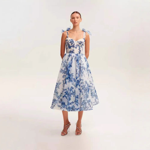 Women’s Midi Dress with Floral Print and Adjustable Straps Lune London