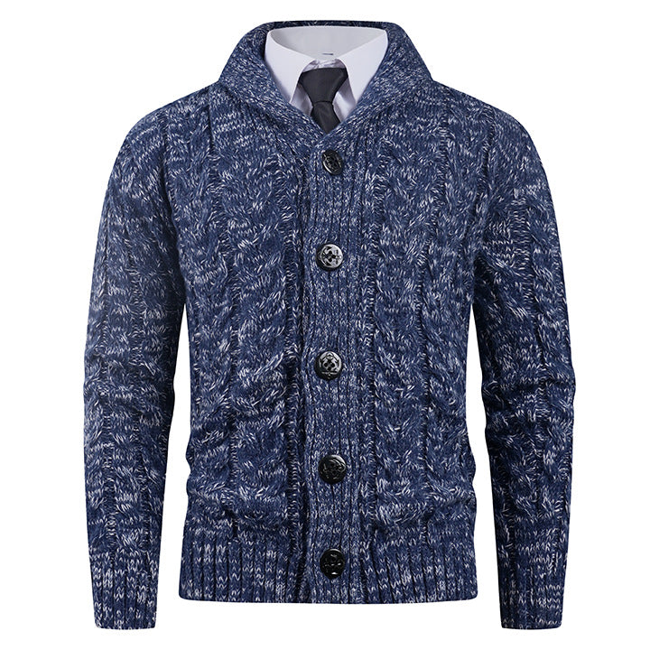 Men's knitted jacket with cable pattern and elegant shawl collar Lune London