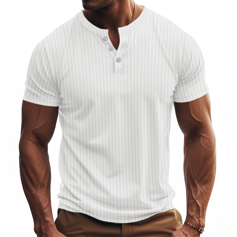 Men's Short Sleeve Henley T-Shirt with Striped Pattern and Convenient Buttons Lune London
