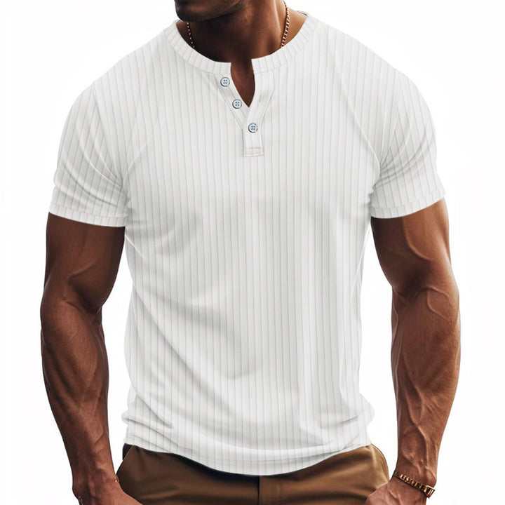 Men's Short Sleeve Henley T-Shirt with Striped Pattern and Convenient Buttons Lune London