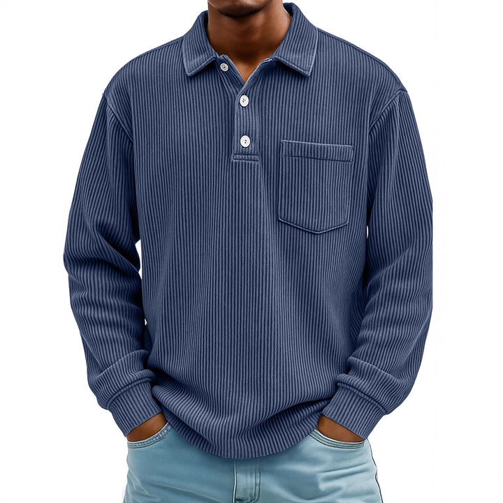 Men's Long Sleeve Casual Polo in Textured Fabric Lune London