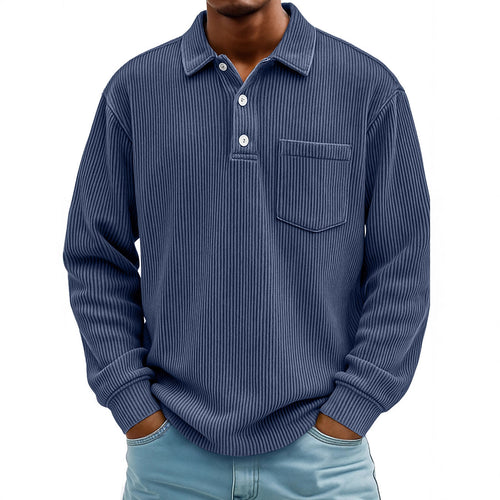 Men's Long Sleeve Casual Polo in Textured Fabric Lune London