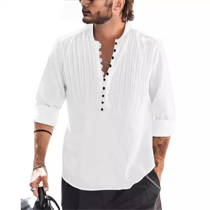 Man Elegant Buttoned Pleated Shirt Lune London