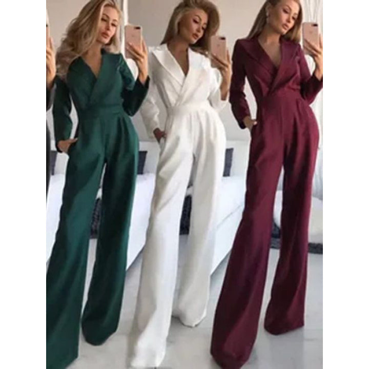 Ladies Elegant and Trendy Jumpsuit with Narrow Collar and Convenient Pockets Lune London