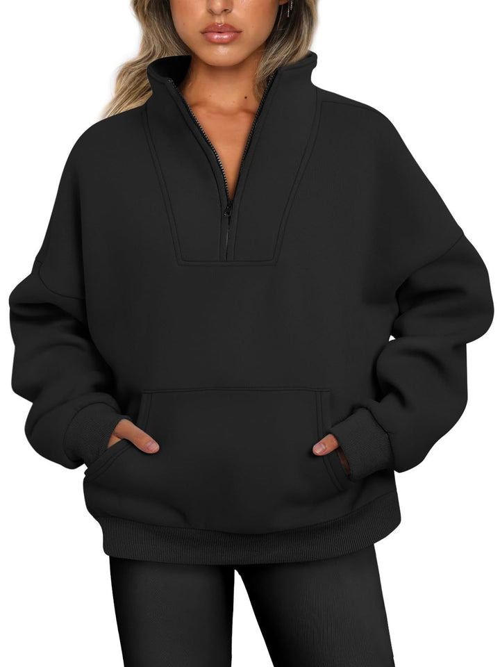 Pull femme décontracté avec col montant et poche kangourou pratique Lune London