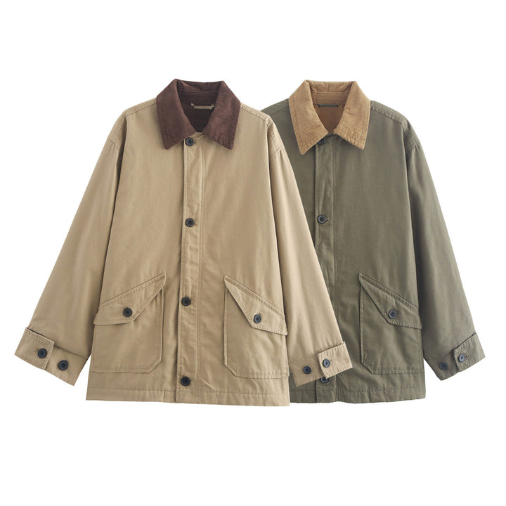 Casual utility jacket for women with chic velvet collar and practical pockets Lune London