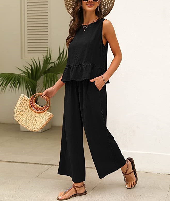 Lightweight ladies jumpsuit with ruffled hem Lune London