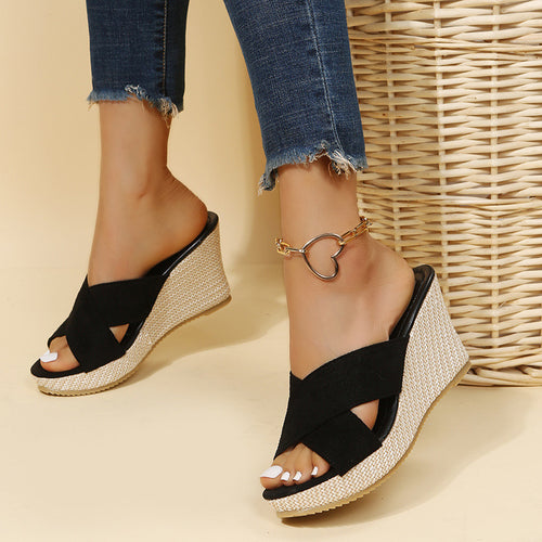 Wedge sandals for women with elegant crossover strap and lightweight insole Lune London