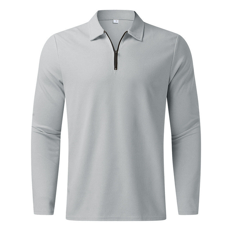 Men's Long Sleeve Sporty Henley Shirt with Zip and Structured Surface Lune London