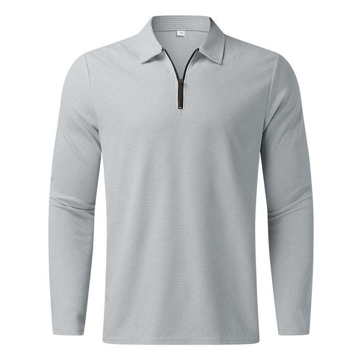 Men's Long Sleeve Sporty Henley Shirt with Zip and Structured Surface Lune London