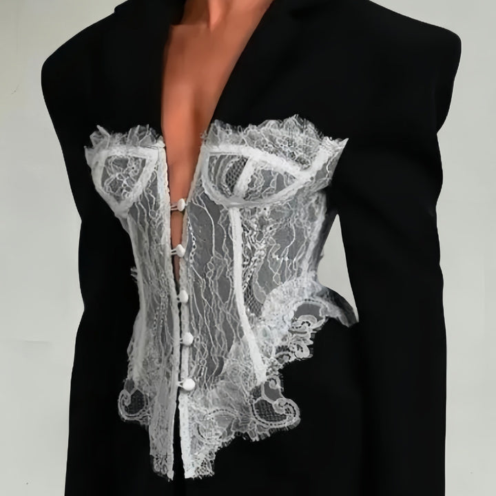 Lune London women's tailored blazer with lace inserts