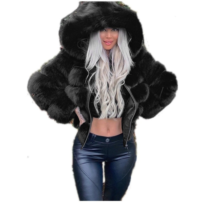 Women's sporty faux fur jacket with hood Lune London