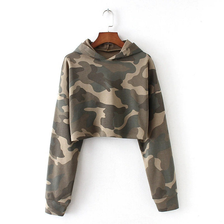 Cropped hoodie sweat top for women with modern camouflage design Lune London