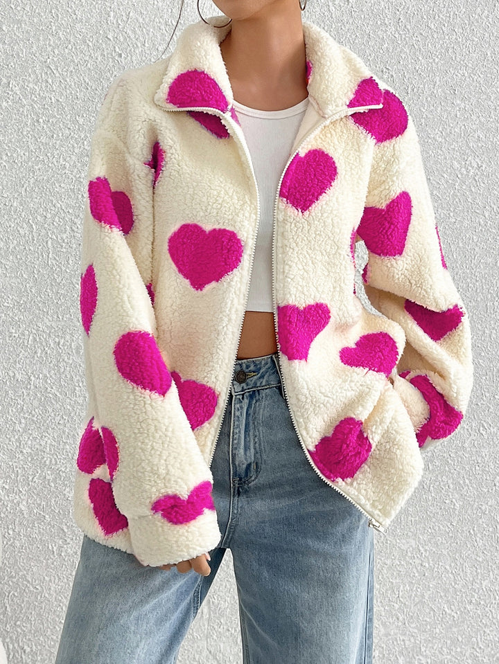 Ladies Cozy Fleece Jacket with Heart Design Lune London
