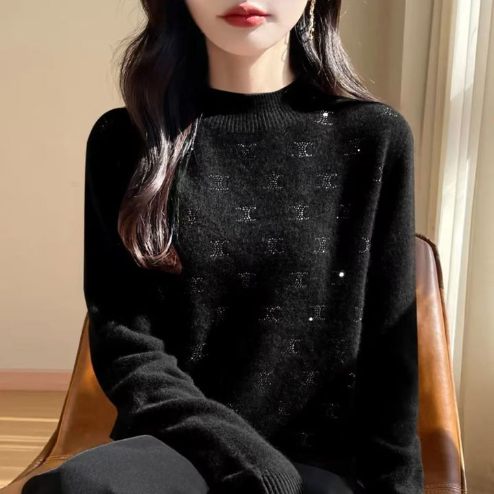 Sweater en tricot de luxe pour femmes avec un design en fine paillettes et encolure ronde Chic & Stil