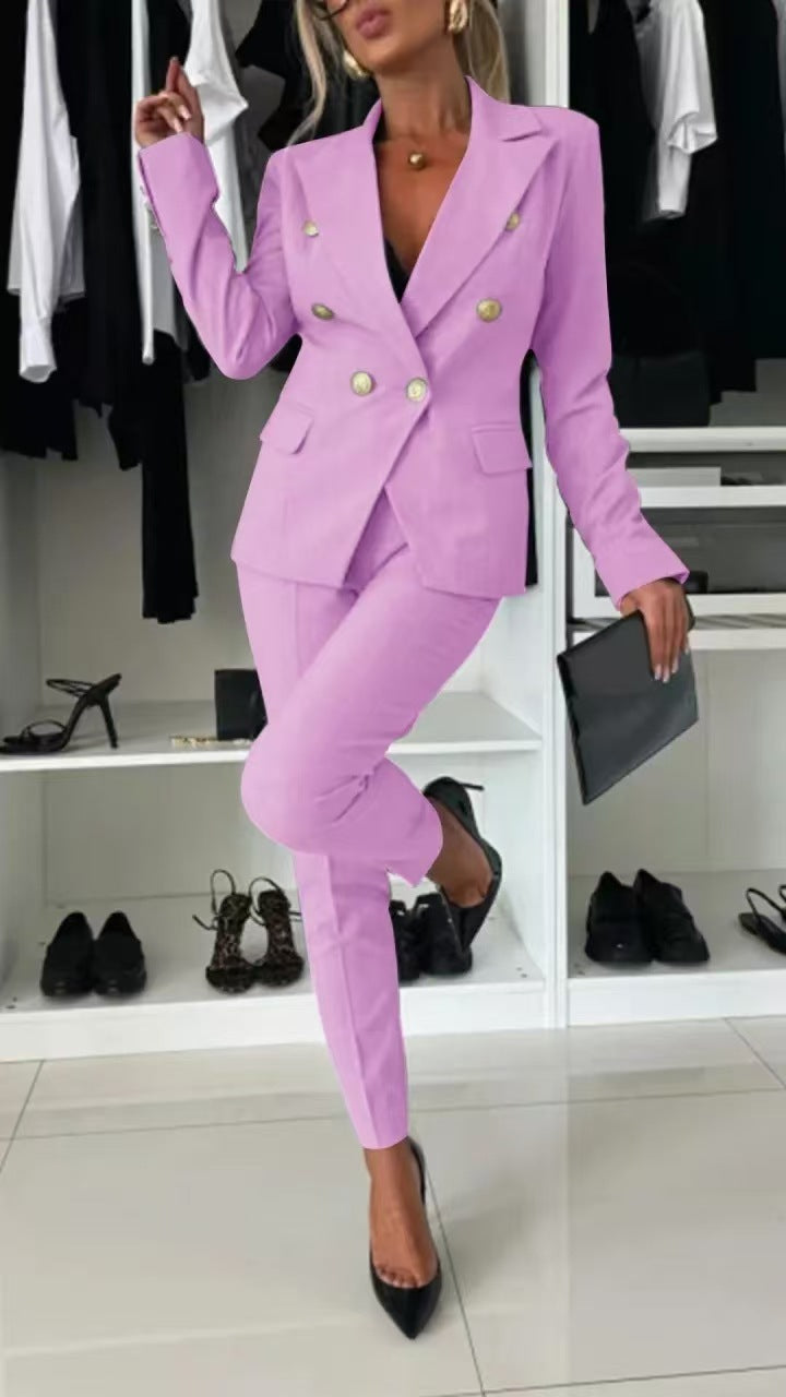 Ensemble de costume élégant pour femmes avec patte à double bouton et coupe ajustée Chic & Stil