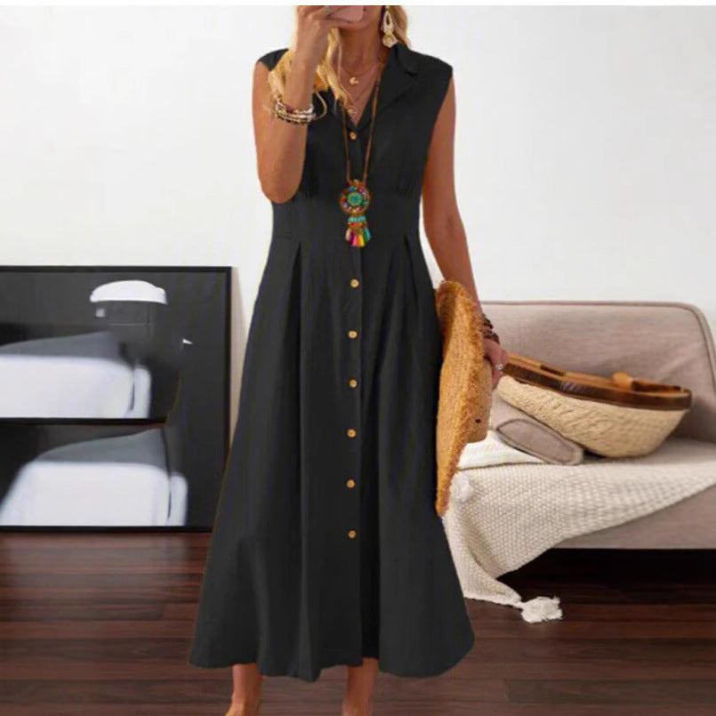 Summer maxi dress for ladies with button placket and sleeveless design Lune London