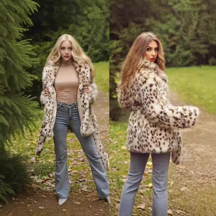 Ladies Glamour Faux Fur Jacket with Belt Lune London