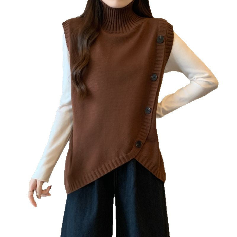 Pull en tricot pour femmes avec col haut et coupe asymétrique Chic & Stil