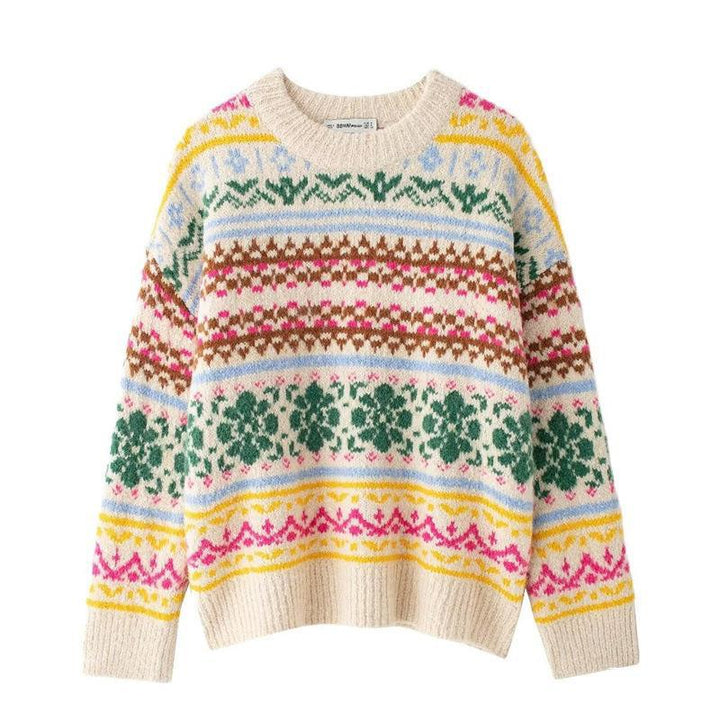 Pull en tricot pour femmes avec un mélange de motifs floraux et une coupe décontractée Lune London
