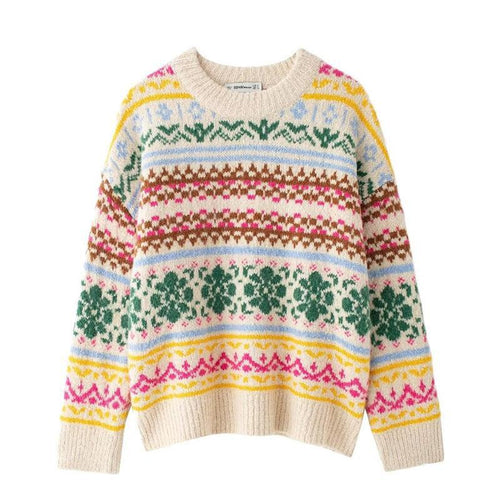 Pull en tricot pour femmes avec un mélange de motifs floraux et une coupe décontractée Lune London